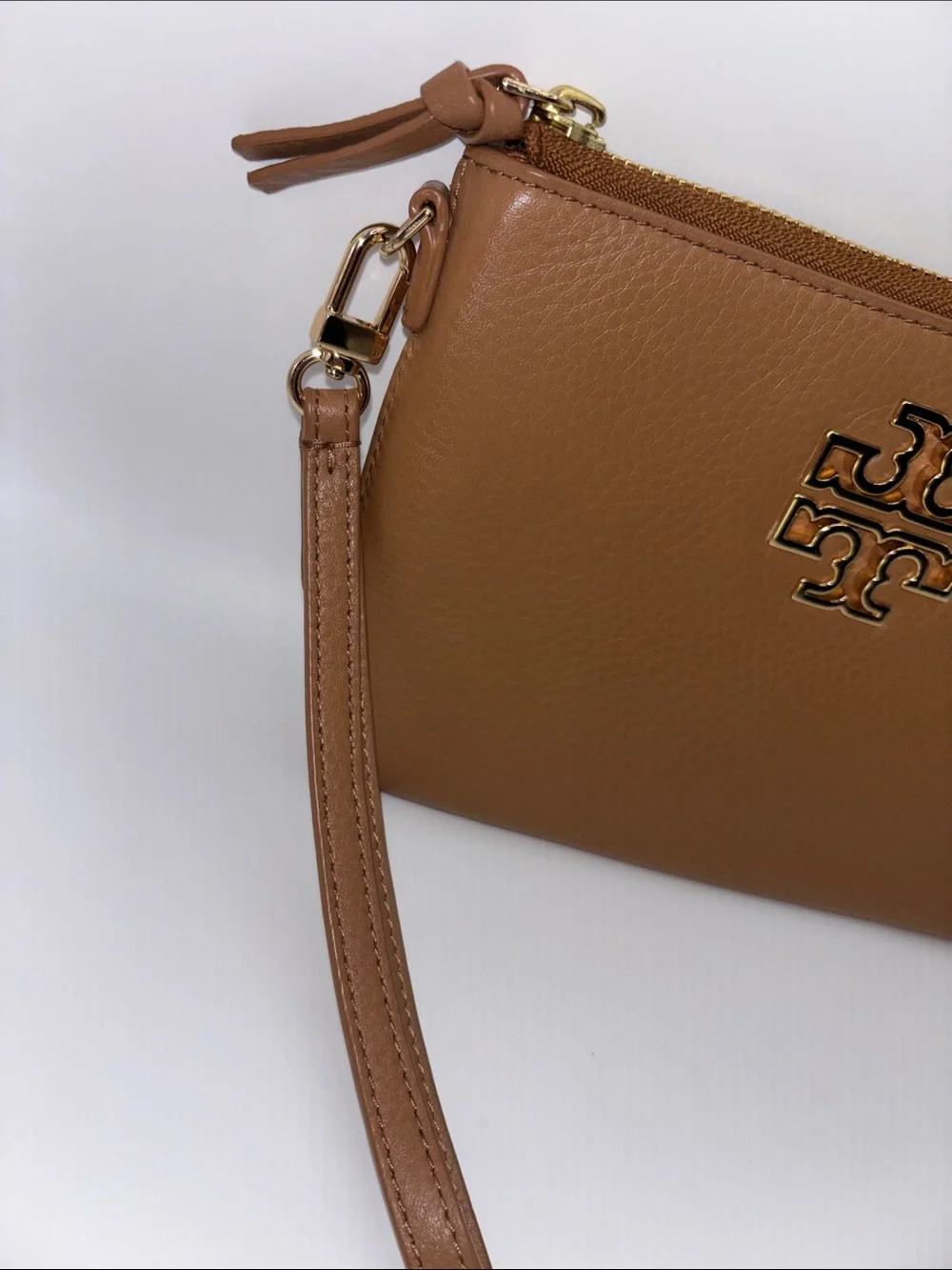 Tory Burch Caramel Leather Logo Wristlet